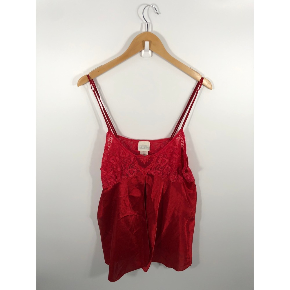 VTG Secret Treasures Cami Top Women XL Red Babydoll Split Front Lace Fairy